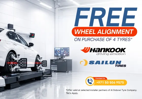 Free Wheel Alignment on Purchase of 4 Tyres